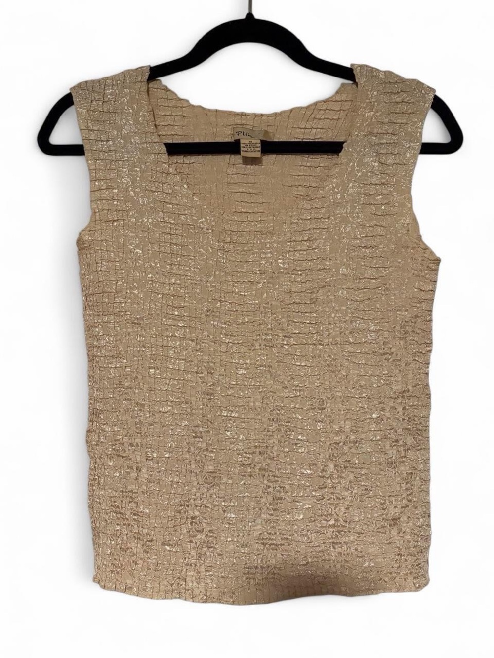 Vintage Plisse crinkle texture gold shimmery top